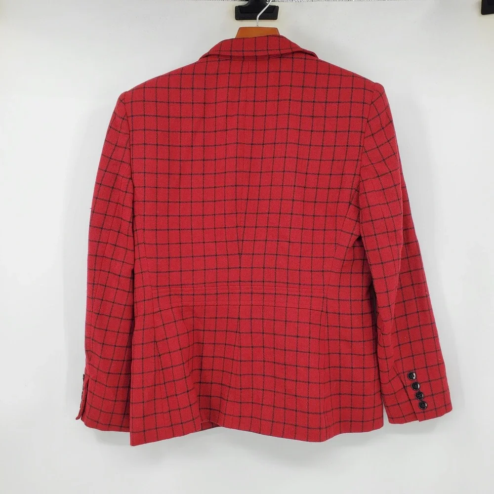 Vintage Lauren Ralph Lauren Red Plaid Wool Jacket Blazer Made USA 8 Windowpane